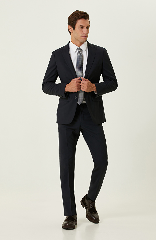 Lacivert Piklapel Yaka Takım Elbise