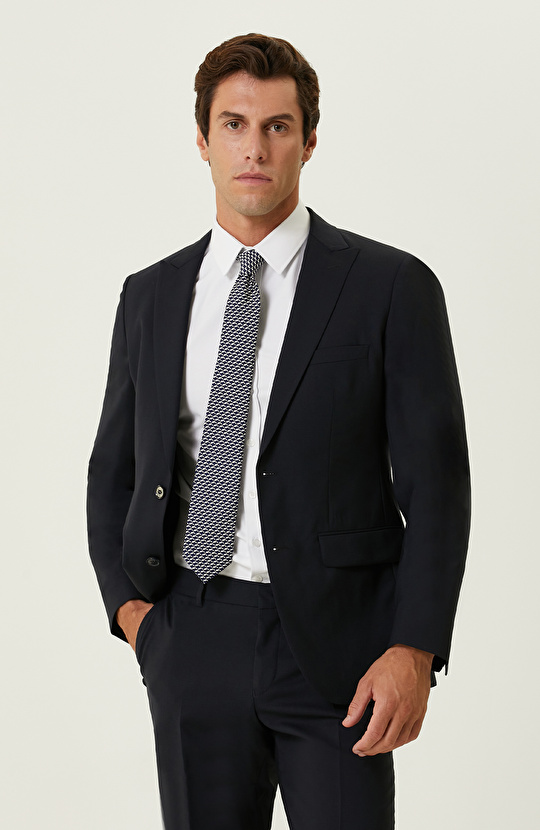 Lacivert Piklapel Yaka Takım Elbise