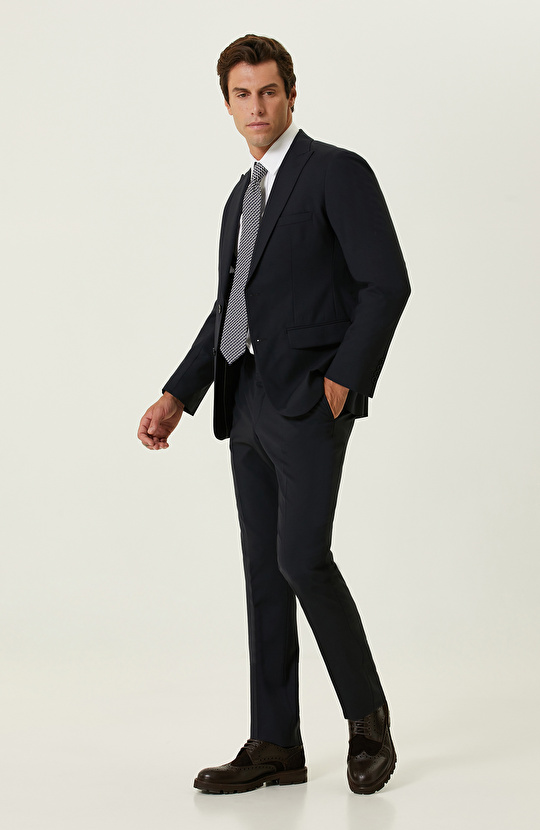 Lacivert Piklapel Yaka Takım Elbise