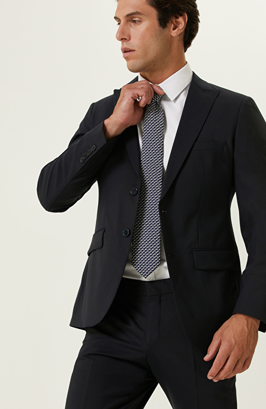 Lacivert Piklapel Yaka Takım Elbise