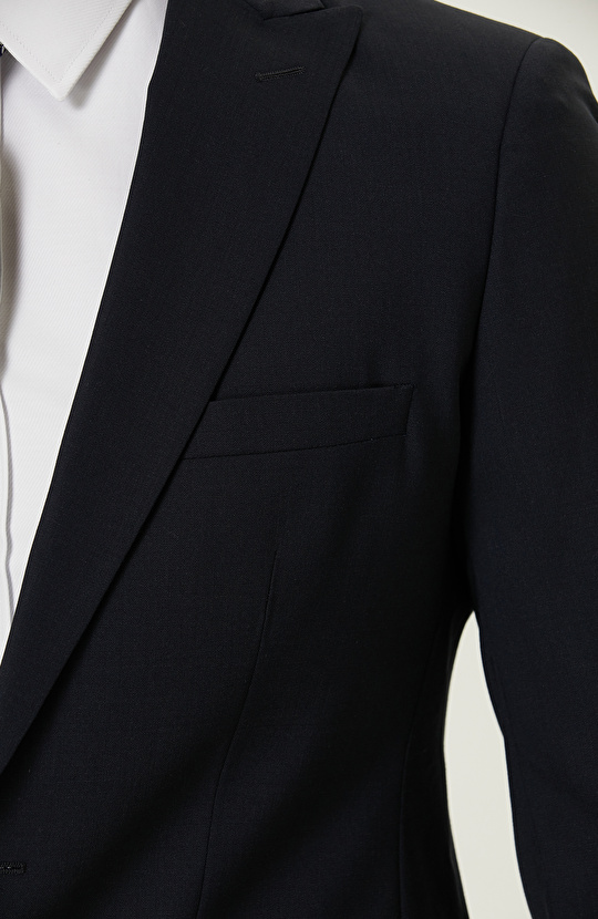 Lacivert Piklapel Yaka Takım Elbise