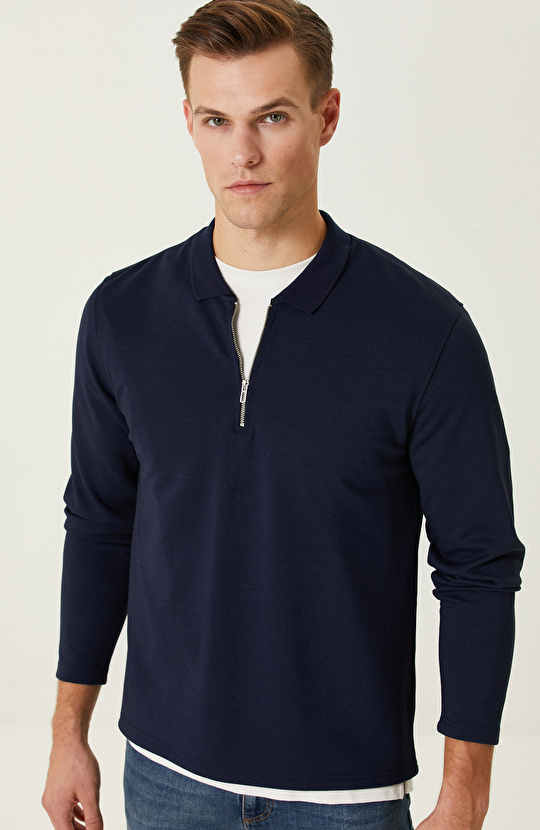 Lacivert Fermuarlı Sweatshirt