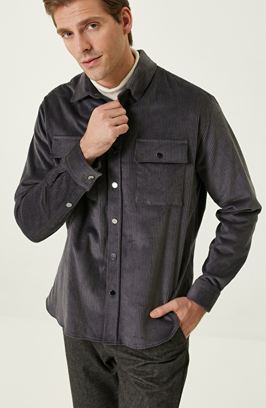 Gri Melanj Kadife Dış Gömlek