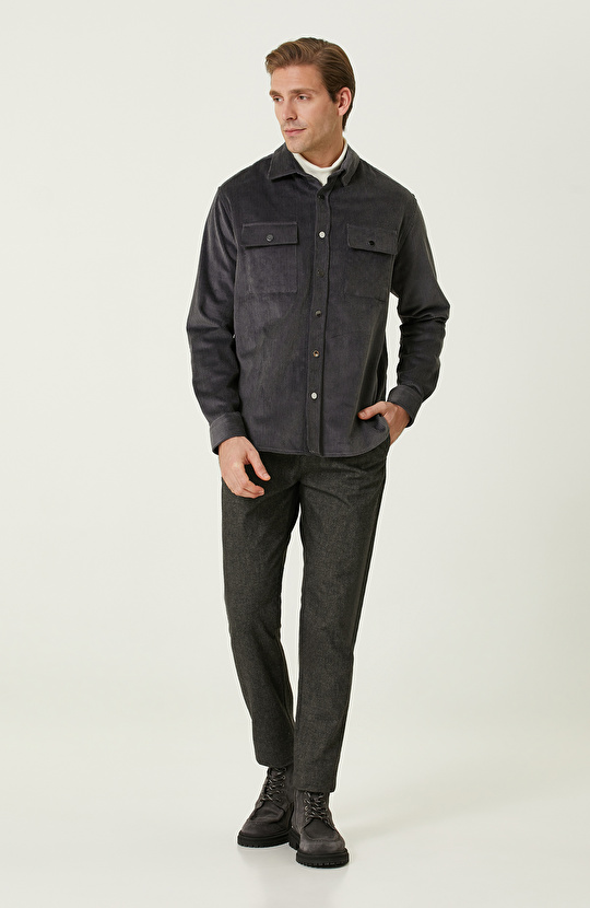 Gri Melanj Kadife Dış Gömlek