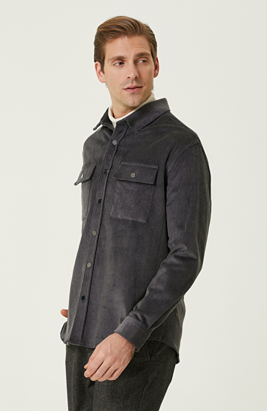 Gri Melanj Kadife Dış Gömlek