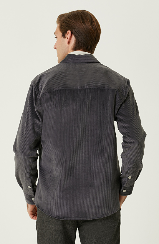 Gri Melanj Kadife Dış Gömlek