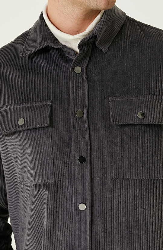 Gri Melanj Kadife Dış Gömlek