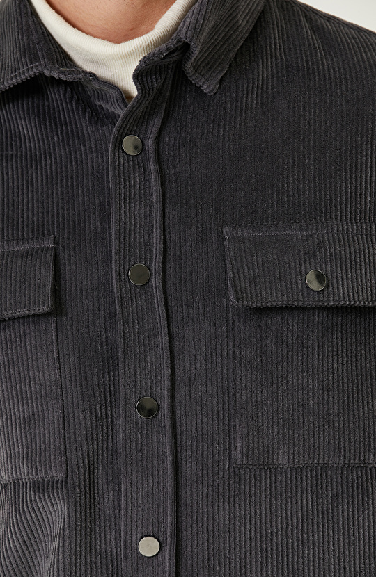 Gri Melanj Kadife Dış Gömlek
