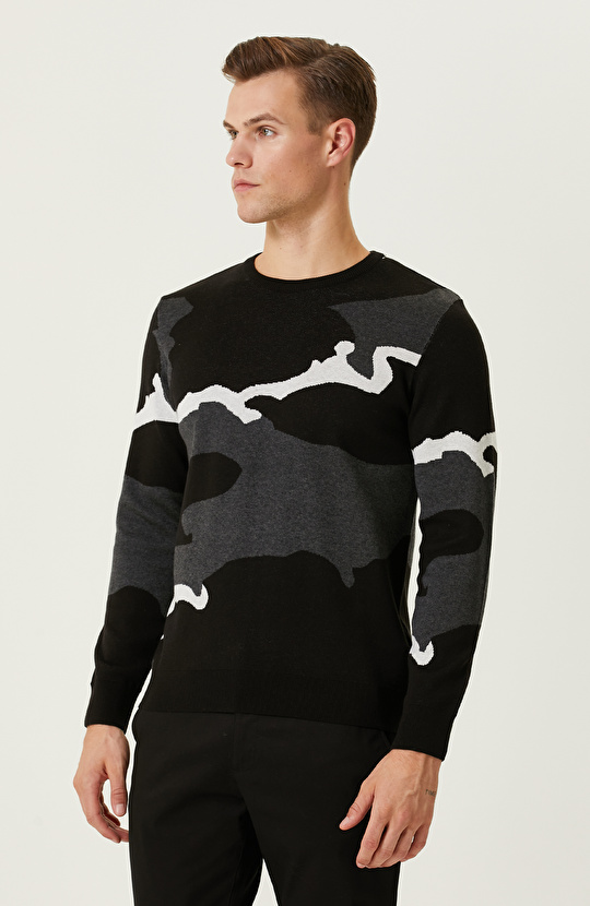 Siyah Kamuflaj Desenli Kazak