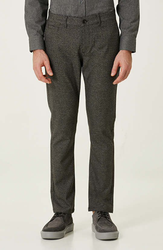 Antrasit Kazayağı Desenli Pantolon