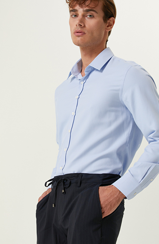 Mavi Diyagonel Cotton Gömlek