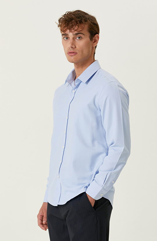 Mavi Diyagonel Cotton Gömlek