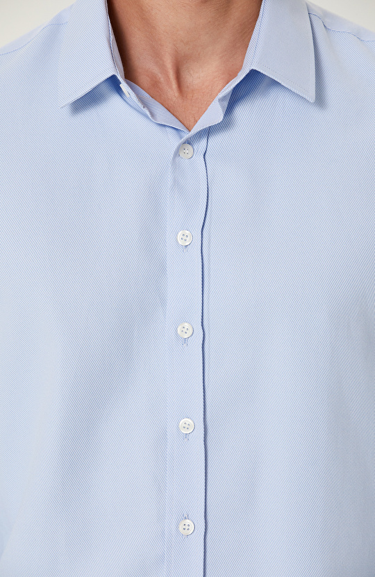Mavi Diyagonel Cotton Gömlek