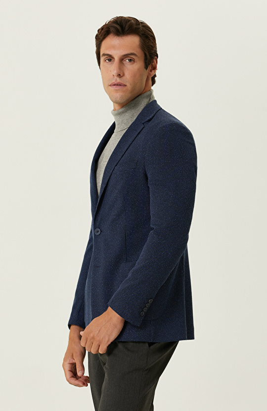 Lacivert Armür Desenli Ceket