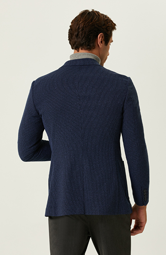 Lacivert Armür Desenli Ceket