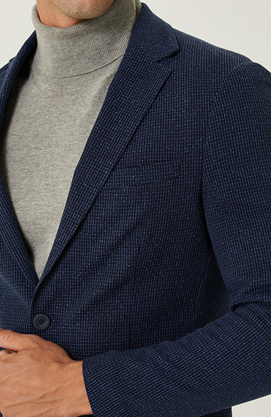 Lacivert Armür Desenli Ceket