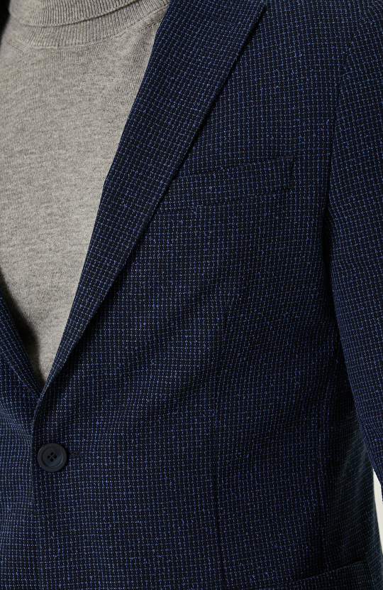 Lacivert Armür Desenli Ceket