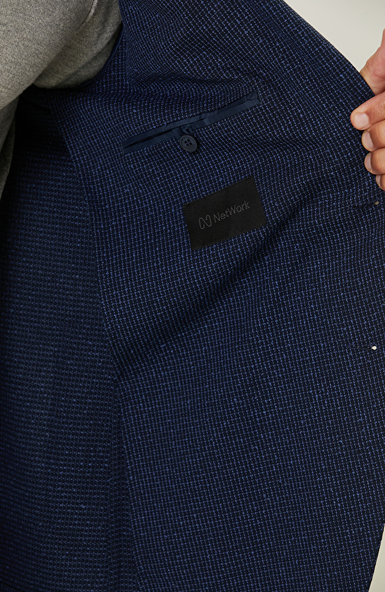 Lacivert Armür Desenli Ceket