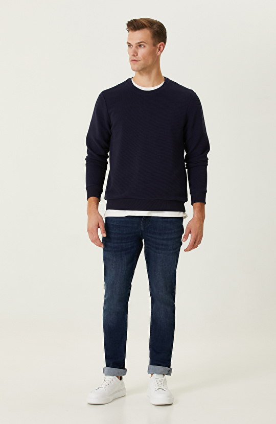 Lacivert Bisiklet Yaka Sweatshirt