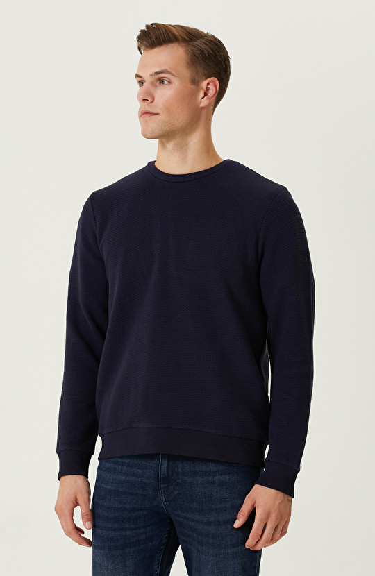 Lacivert Bisiklet Yaka Sweatshirt