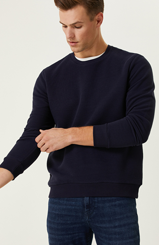 Lacivert Bisiklet Yaka Sweatshirt