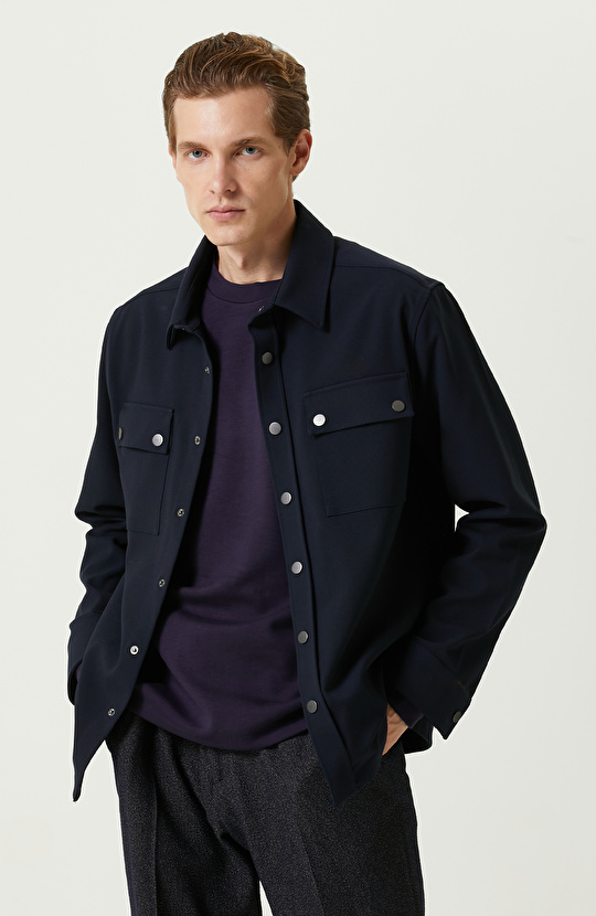 Lacivert Çıtçıtlı Dış Gömlek