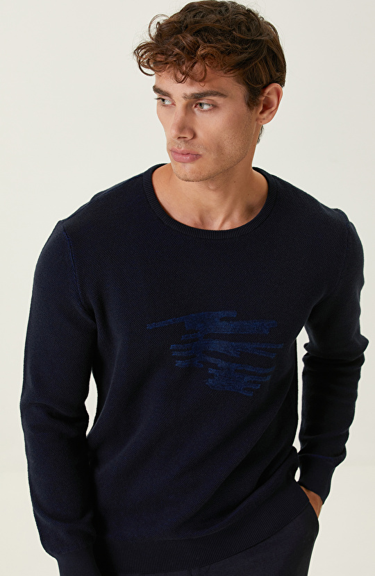 Lacivert Bisiklet Yaka Kazak