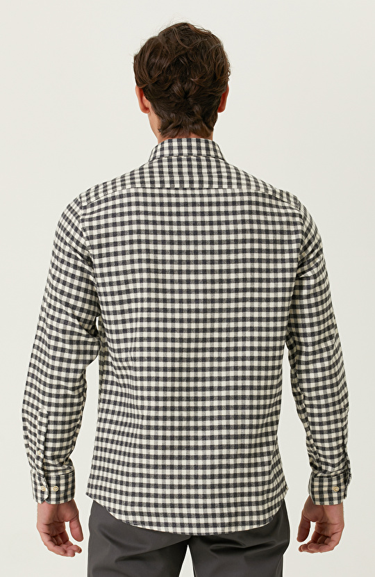 Pamuklu Ekru Balıksırtı Kareli Gömlek