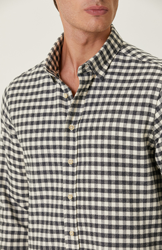 Pamuklu Ekru Balıksırtı Kareli Gömlek