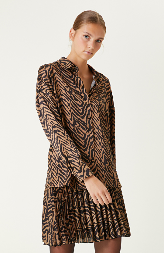 Siyah Kahverengi Oversize Desenli Gömlek