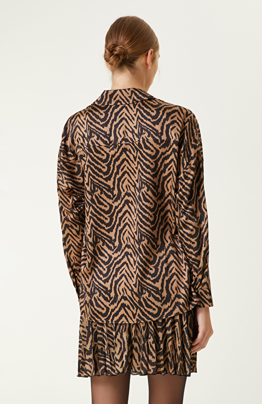 Siyah Kahverengi Oversize Desenli Gömlek