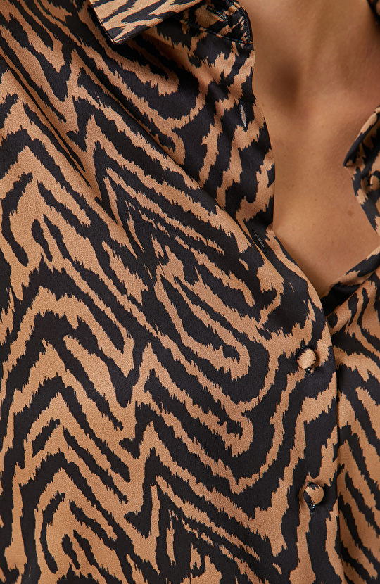 Siyah Kahverengi Oversize Desenli Gömlek