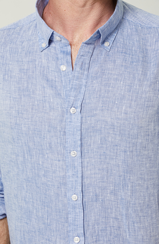 Uzun Kollu Mavi Keten Gömlek