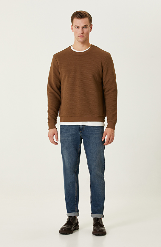 Slim Fit Vizon Jakarlı Sweatshirt