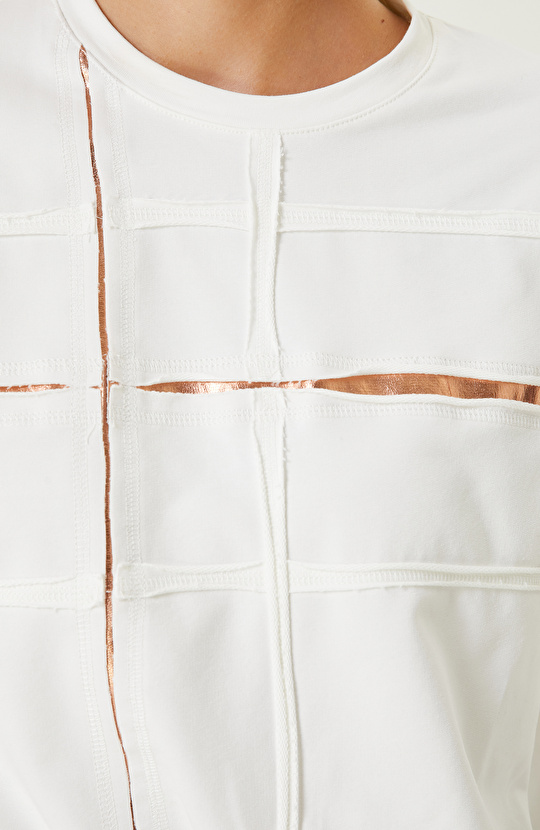 Pamuklu Ekru Baskılı Sweatshirt