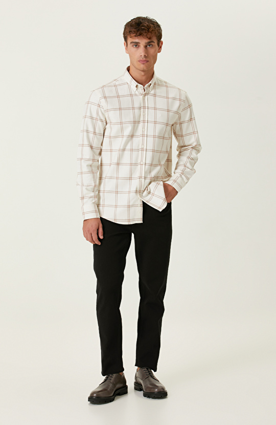 Pamuklu Camel Ekru Ekose Gömlek