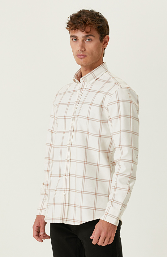 Pamuklu Camel Ekru Ekose Gömlek