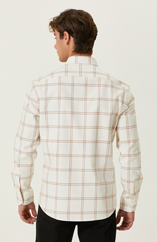 Pamuklu Camel Ekru Ekose Gömlek