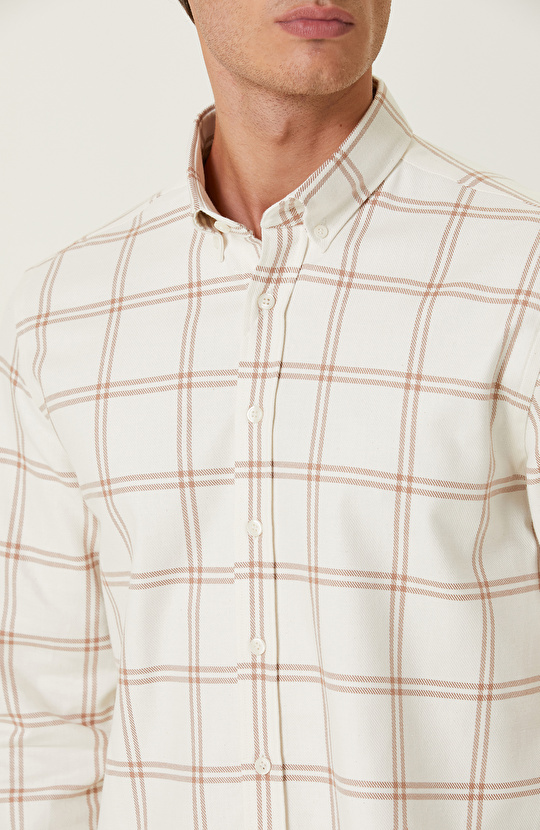 Pamuklu Camel Ekru Ekose Gömlek