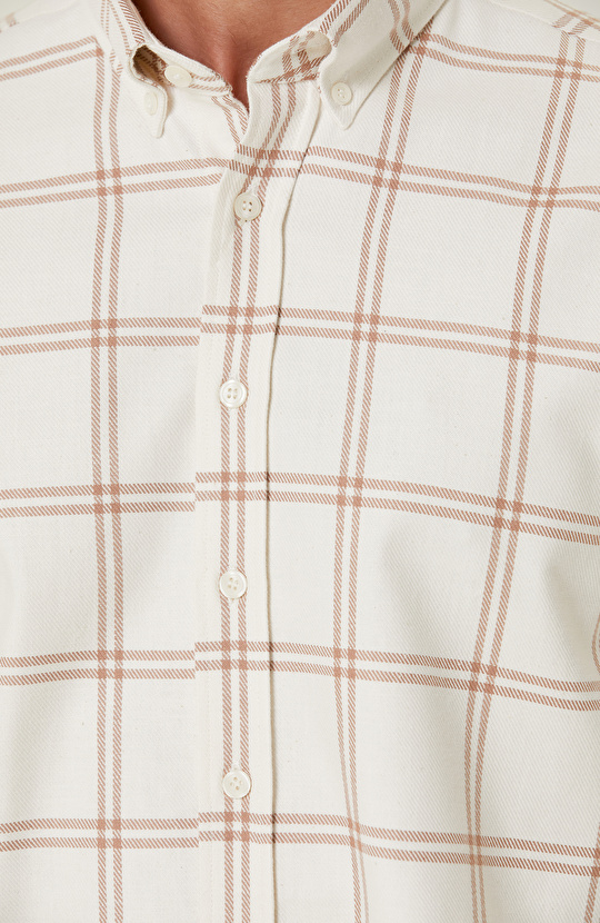 Pamuklu Camel Ekru Ekose Gömlek