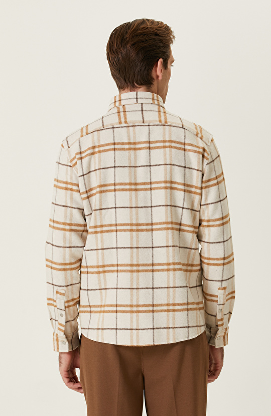 Vizon Ekru Ekose Desenli Gömlek