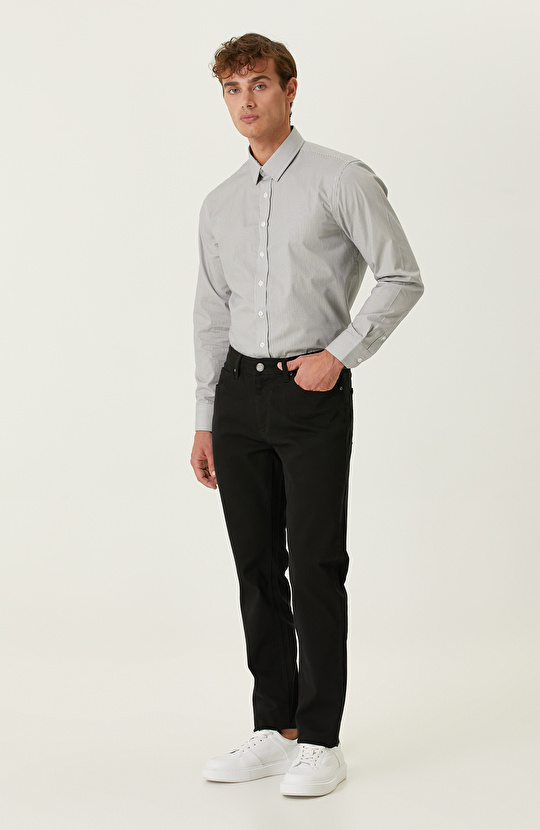 Pamuklu Siyah Beyaz Çizgili Gömlek