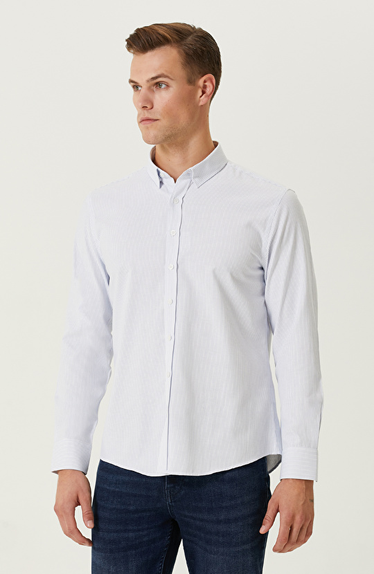 Açık Mavi Beyaz Çizgili Gömlek