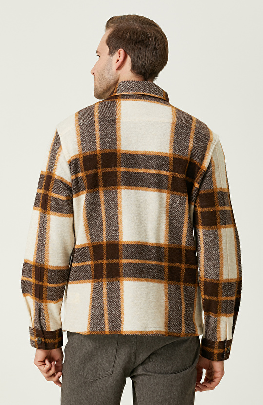 Ekru Kahverengi Ekose Desenli Dış Gömlek