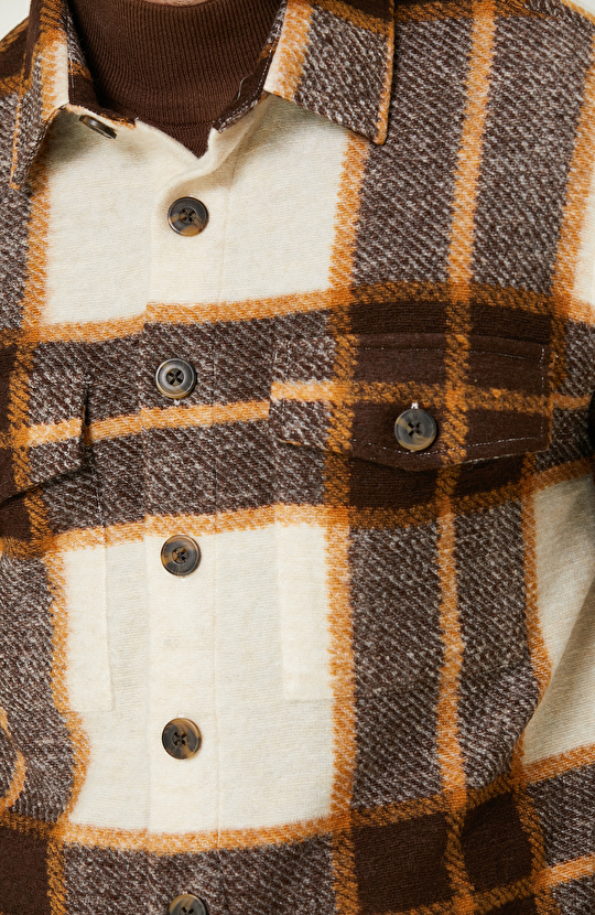 Ekru Kahverengi Ekose Desenli Dış Gömlek