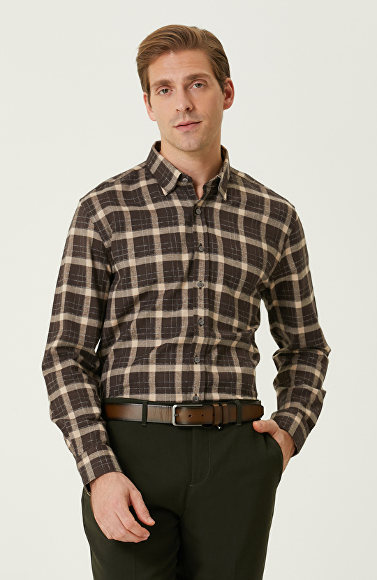 Kahverengi Ekose Desenli Gömlek