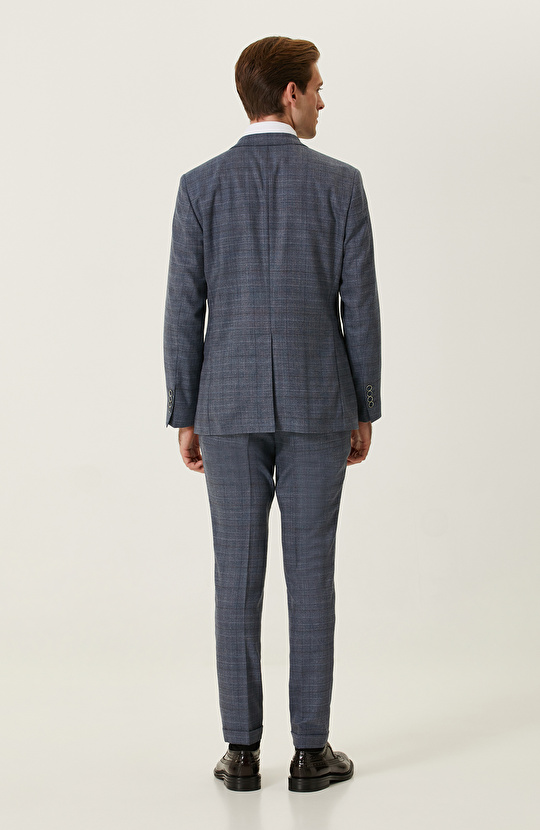 İndigo Ekose Desenli Takım Elbise