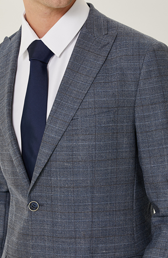 İndigo Ekose Desenli Takım Elbise