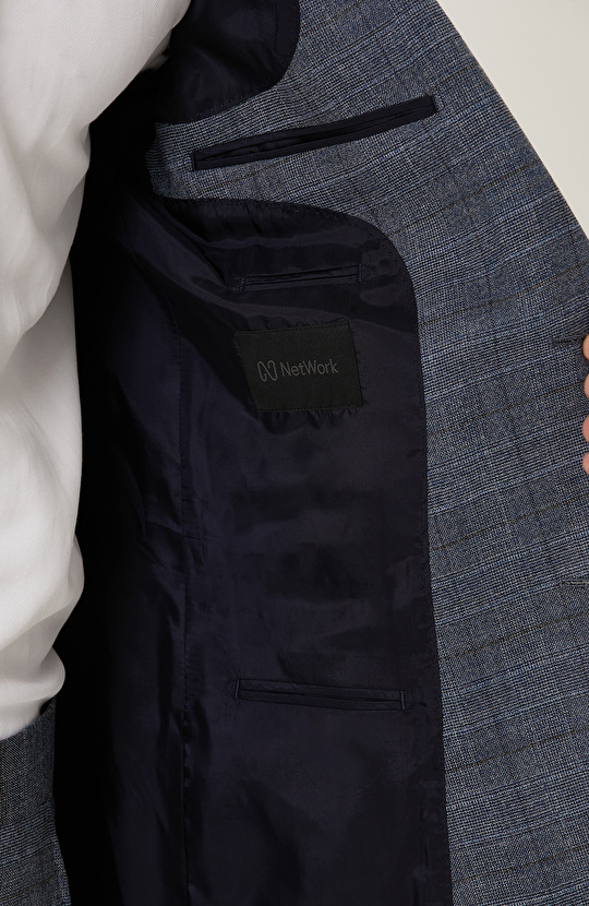 İndigo Ekose Desenli Takım Elbise