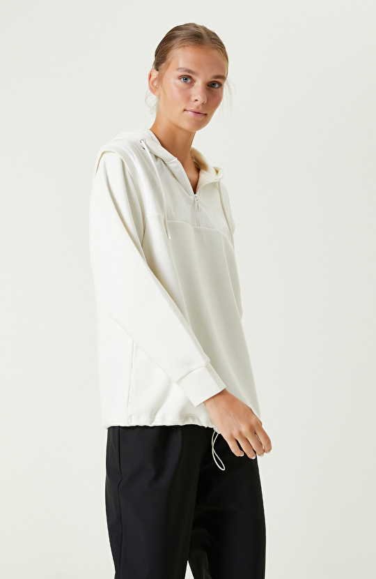 Ekru Fermuar Detaylı Sweatshirt